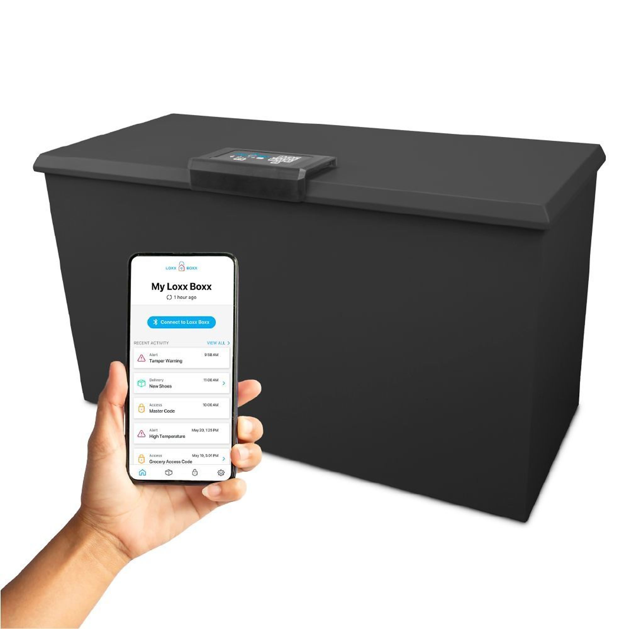 LOXX BOXX LLC, LTE Wi-Fi Smart Package Locker w/ Solar Charger, Height 21.75 in, Width 38.5 in, Color Black, Model# LB2_LGBOX_BK_LTE_BDL